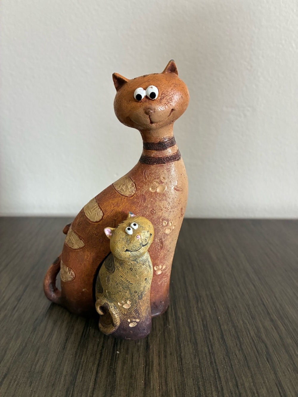 VTG FORMANO Decorative Brown Ceramic Cat Figurine with Kitten